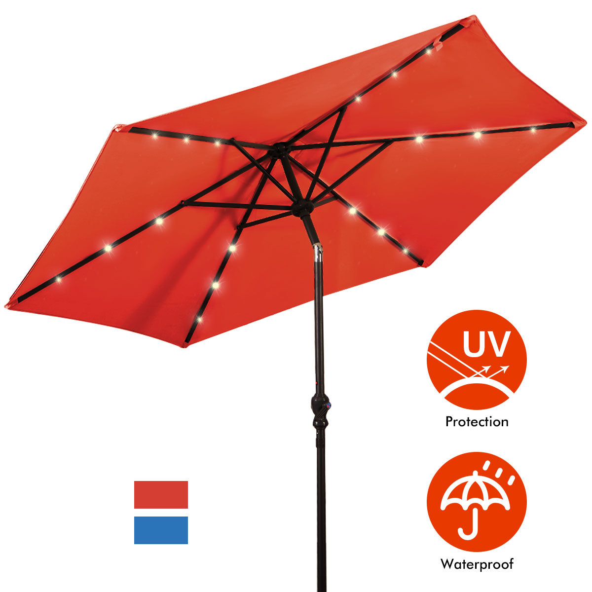 Topbuy 9FT Patio UV Protection Tilt Solar Powered Umbrella with LED Lights Orange No Base