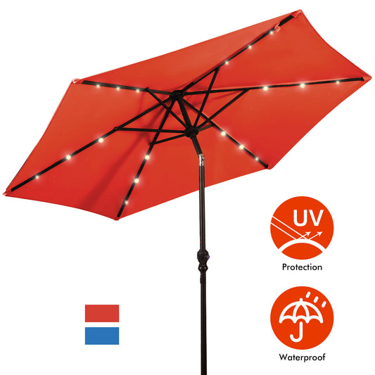 Topbuy 9FT Patio UV Protection Tilt Solar Powered Umbrella with LED Lights Orange No Base