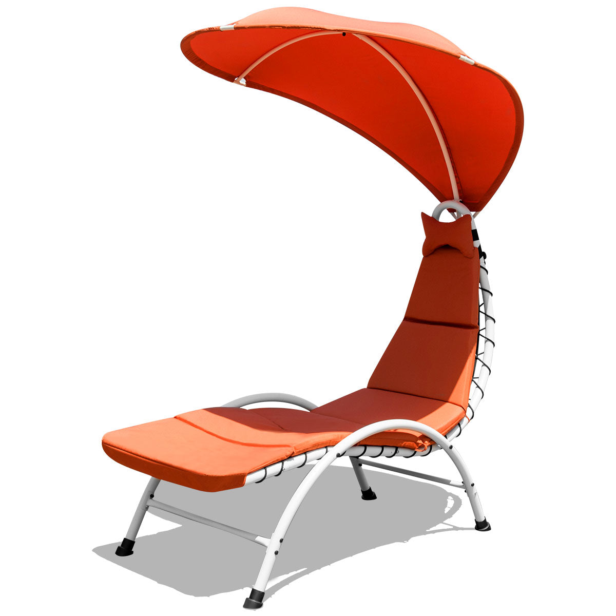 Topbuy Patio Chaise Chaise Lounge Chair with Canopy Cushioned Canopy Lounger Beige/Turquoise/Orange