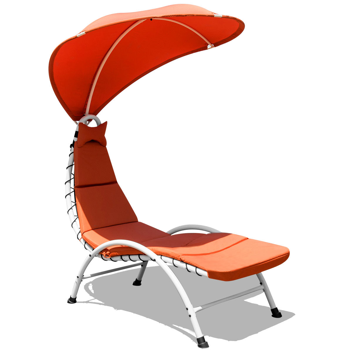Topbuy Patio Chaise Chaise Lounge Chair with Canopy Cushioned Canopy Lounger Beige/Turquoise/Orange