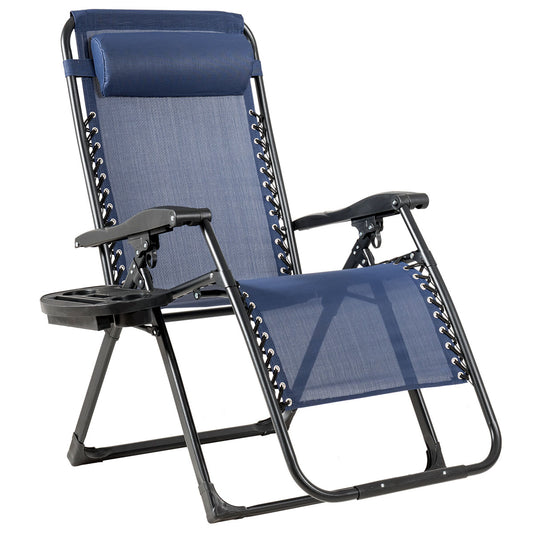 Topbuy Oversized Zero Gravity Lounge Chair Folding Recliner w/ Cup Holder & Pillow Navy Blue