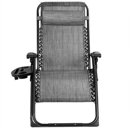 Topbuy Oversized Zero Gravity Lounge Chair Folding Recliner w/ Cup Holder & Pillow Gray