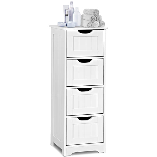 Topbuy 4 Drawers Bathroom Storage Cabinet Free-Standing Side Storage Organizer, White