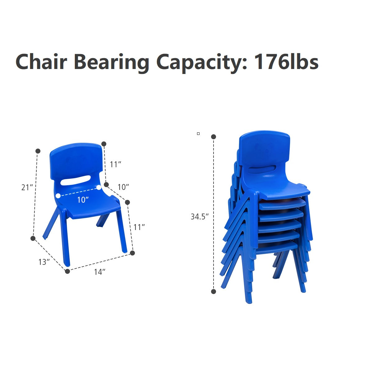 Topbuy 6-Piece Plastic Kids Chair Modern Stackable Learning Chairs Blue/Red