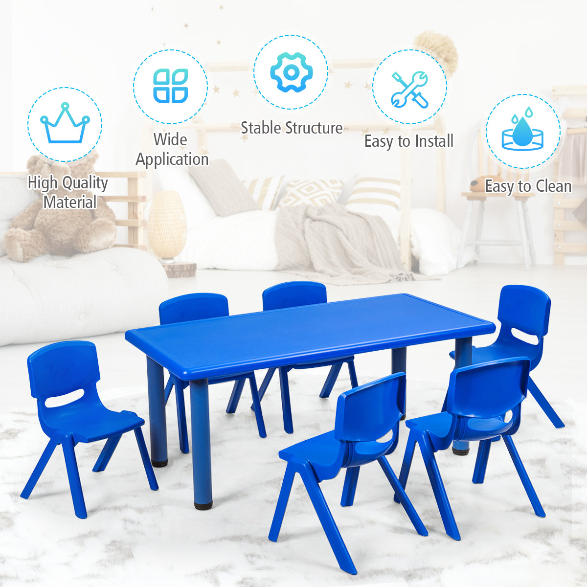 Topbuy 6-Piece Plastic Kids Chair Modern Stackable Learning Chairs Blue/Red
