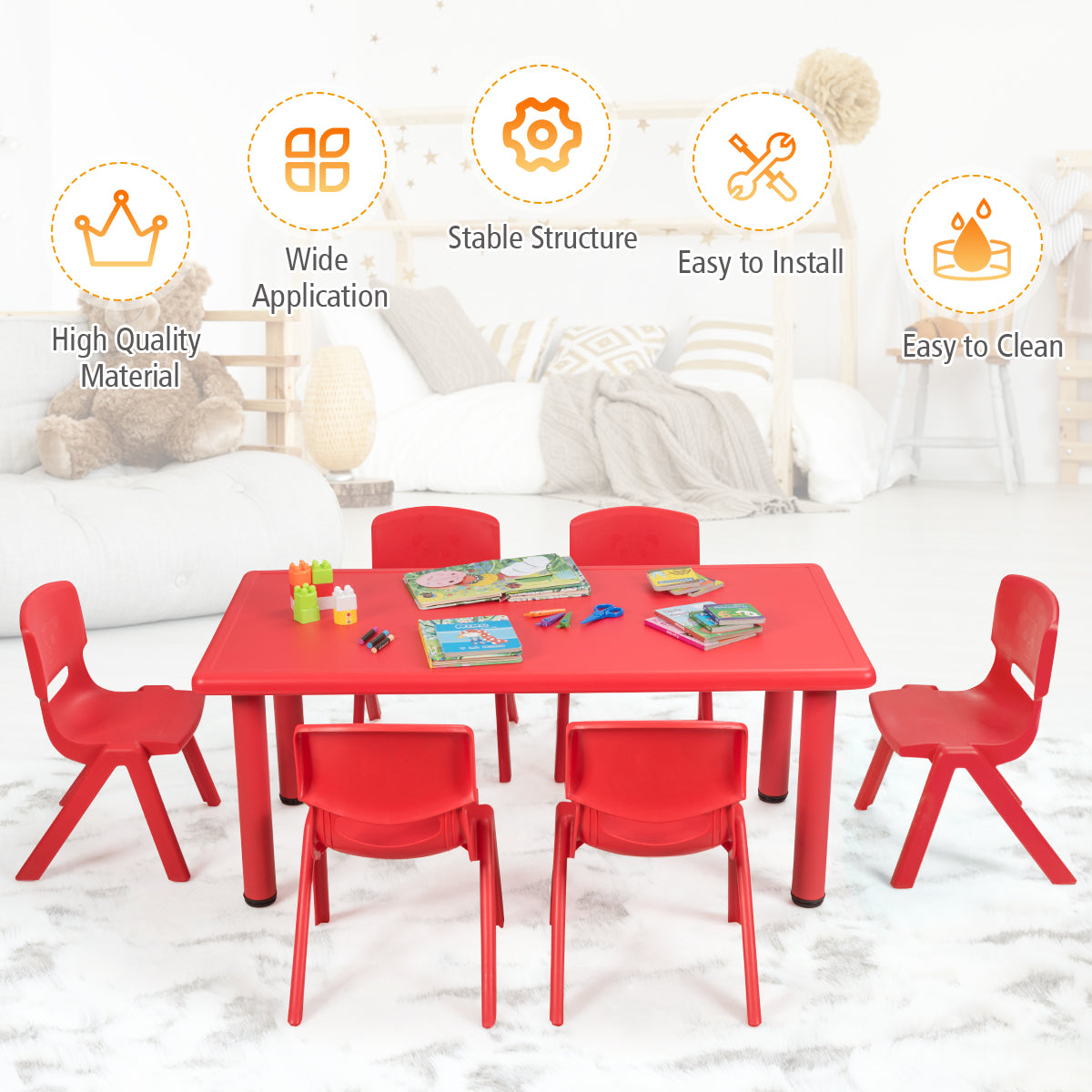 Topbuy 6-Piece Plastic Kids Chair Modern Stackable Learning Chairs Blue/Red