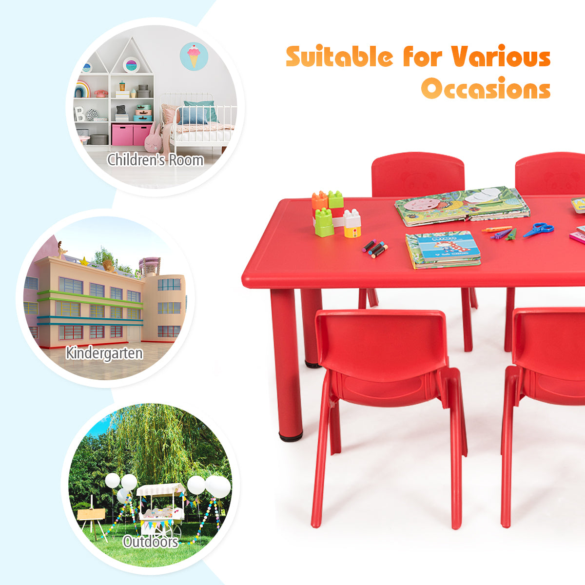 Topbuy 6-Piece Plastic Kids Chair Modern Stackable Learning Chairs Blue/Red