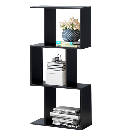 Topbuy 3-tier Free Standing S-Shaped Bookcase Multifunctional Wooden Storage Display Rack