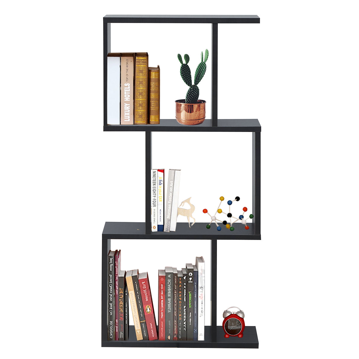 Topbuy 3-tier Free Standing S-Shaped Bookcase Multifunctional Wooden Storage Display Rack