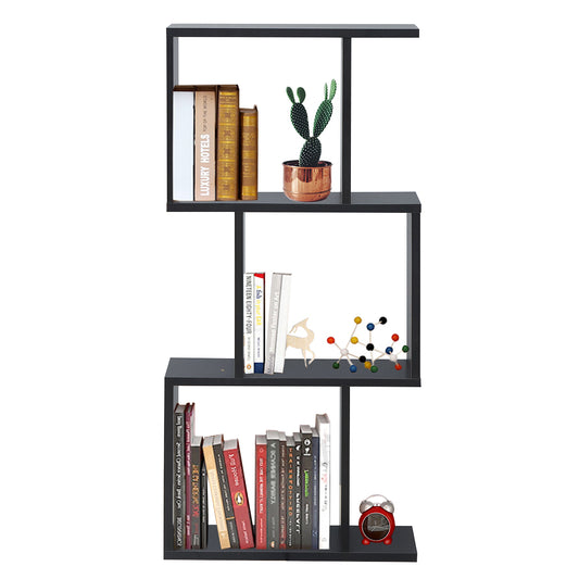 Topbuy 3-tier Free Standing S-Shaped Bookcase Multifunctional Wooden Storage Display Rack