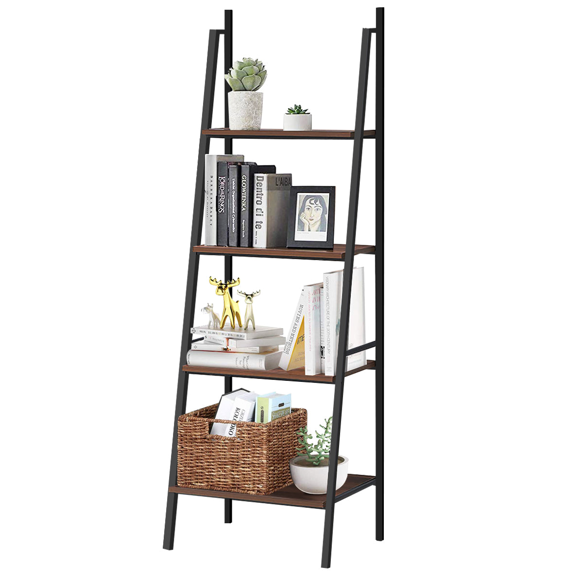 Topbuy 4-Tier Ladder Storage Shelf Industrial Leaning Bookcase Flower Rack Display Stand
