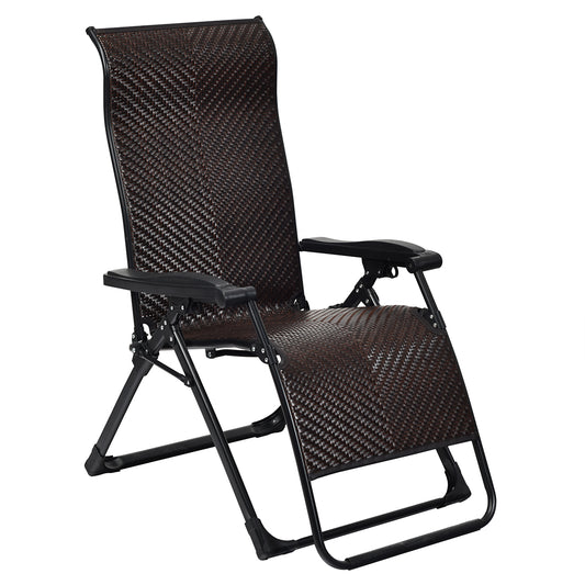Patiojoy Patio Rattan Wicker Recliner Chair Zero Gravity Folding Chaise Lounger