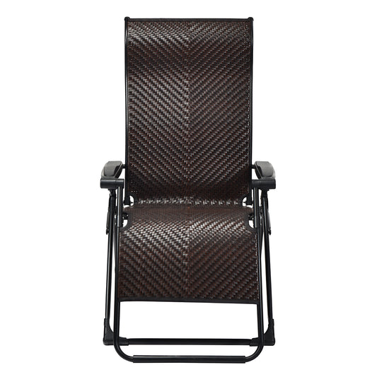 Patiojoy Patio Rattan Wicker Recliner Chair Zero Gravity Folding Chaise Lounger