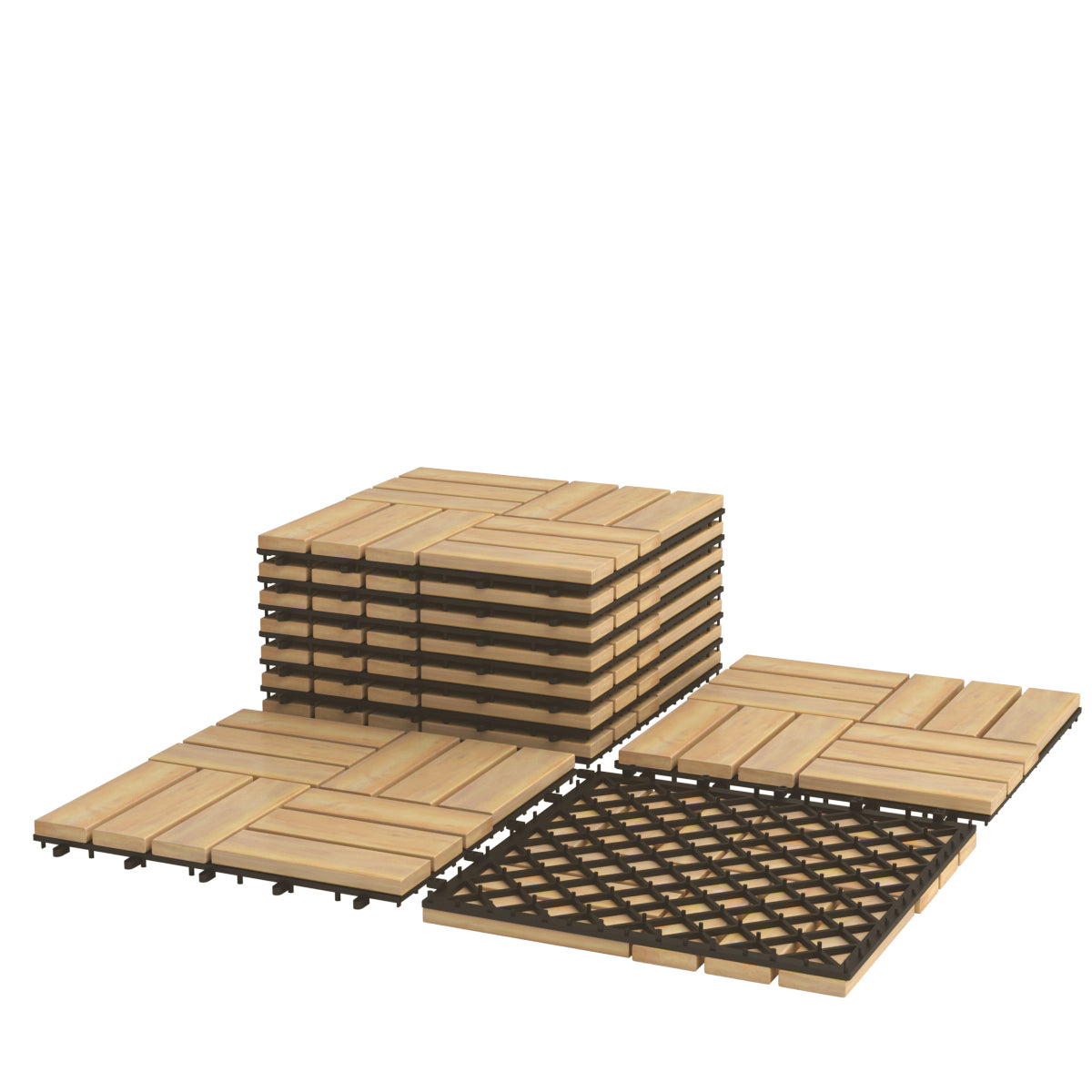 Topbuy 10-Piece Acacia Wood Deck Tiles Patio Interlocking Floor Tiles