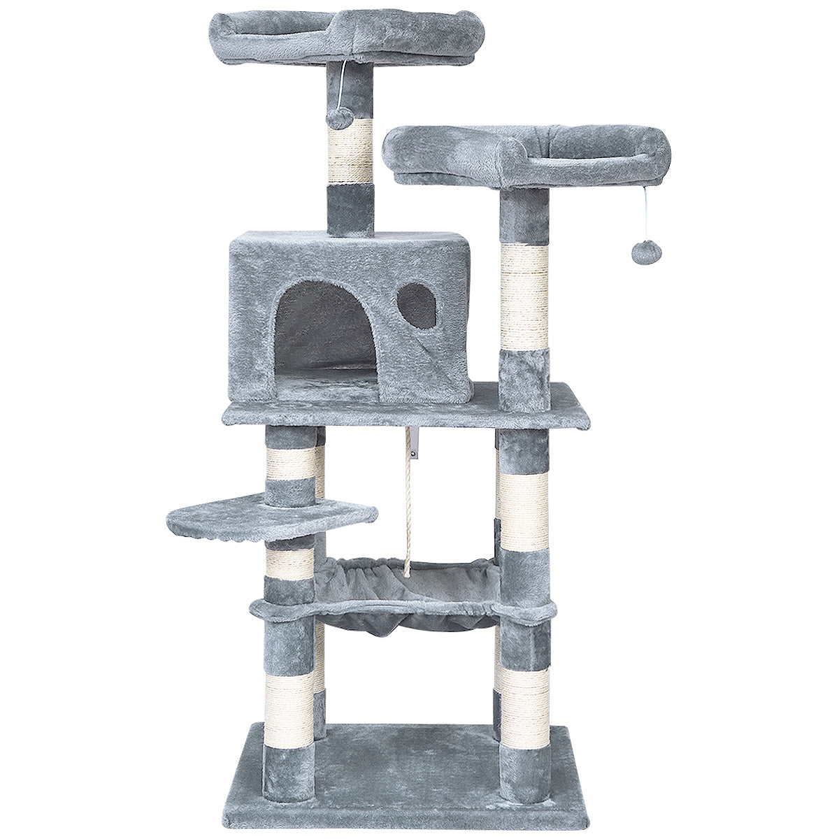 Topbuy Multi-Level Pet Cat Activity Tree Kitten Climbing Tower w/ Condo & Hammock Light Grey