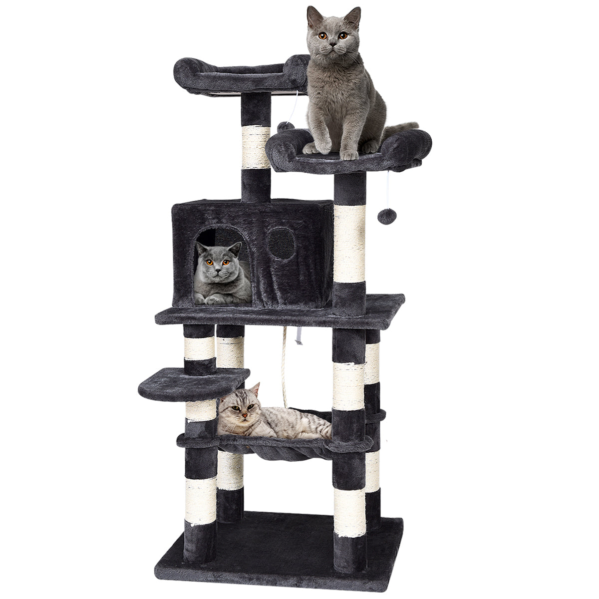 Topbuy Multi-Level Pet Cat Activity Tree Kitten Climbing Tower with Condo & Hammock Dark Grey