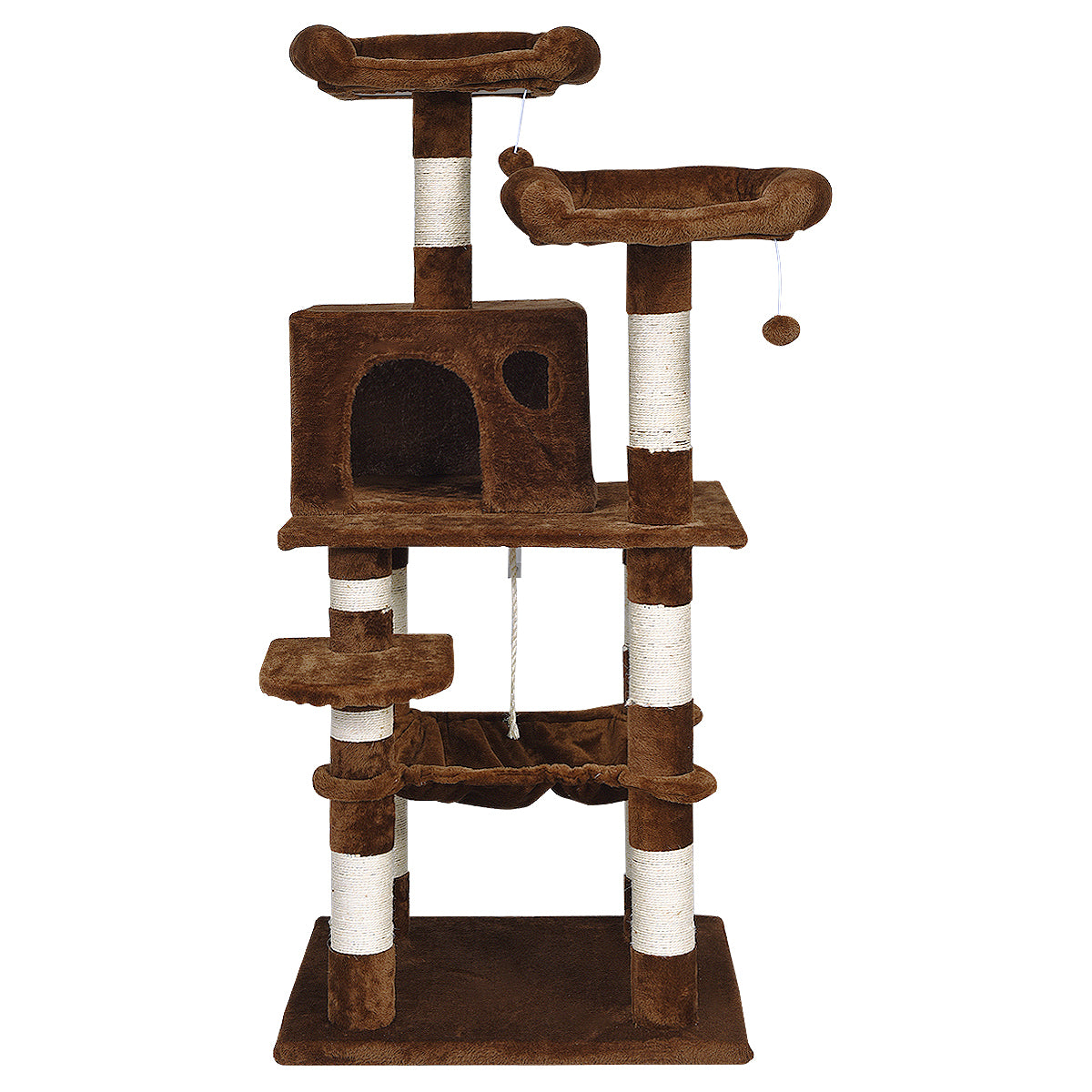 Topbuy Multi-Level Pet Cat Activity Tree Kitten Climbing Tower w/ Condo & Hammock Brown