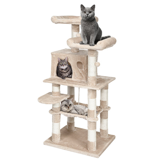 Topbuy Multi-Level Pet Cat Activity Tree Kitten Climbing Tower w/ Condo & Hammock Beige