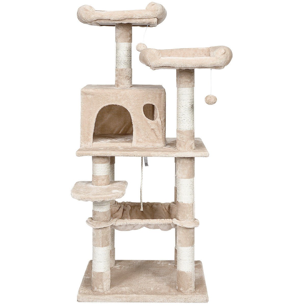 Topbuy Multi-Level Pet Cat Activity Tree Kitten Climbing Tower w/ Condo & Hammock Beige