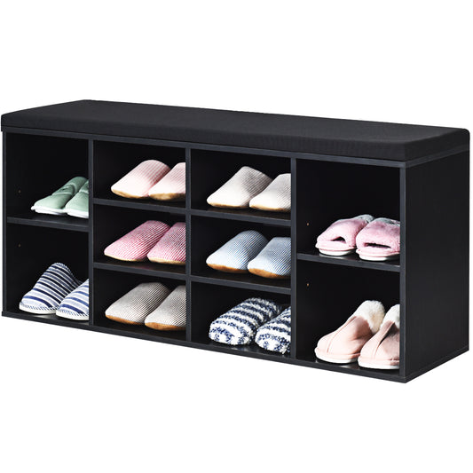 Topbuy Adjustable 10-Cube Organizer Bench Entryway Padded Shoe Storage Bench Black/Grey/White