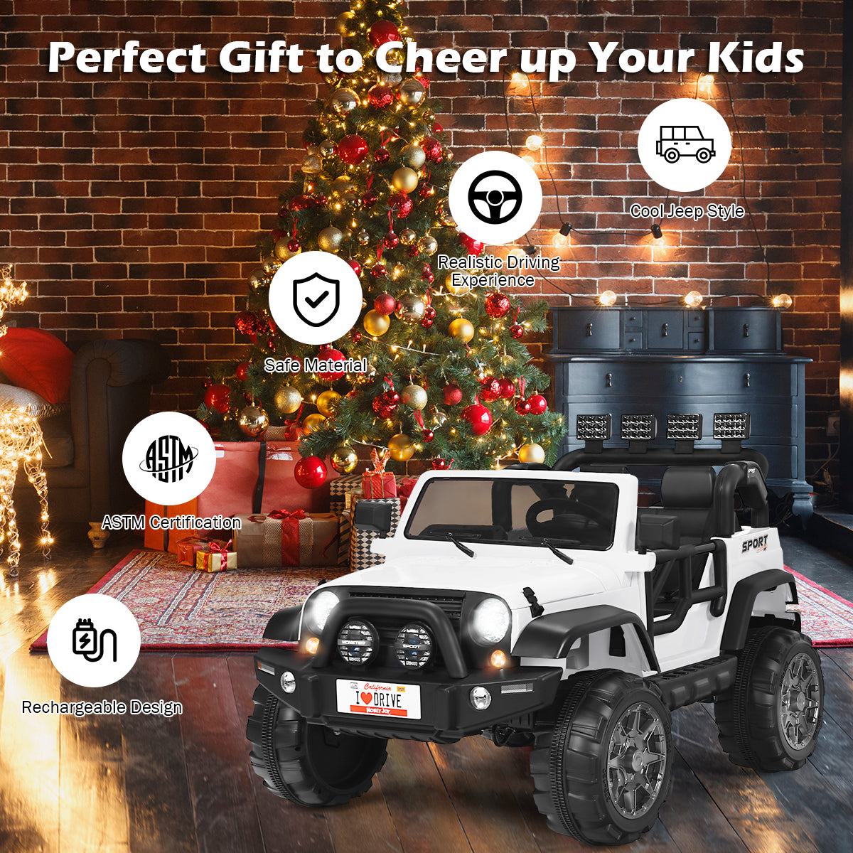 Topbuy 12V Electric Kids Ride On Truck Toys 2 Seater Jeep Car with Remote Control Black/Pink/Red/White