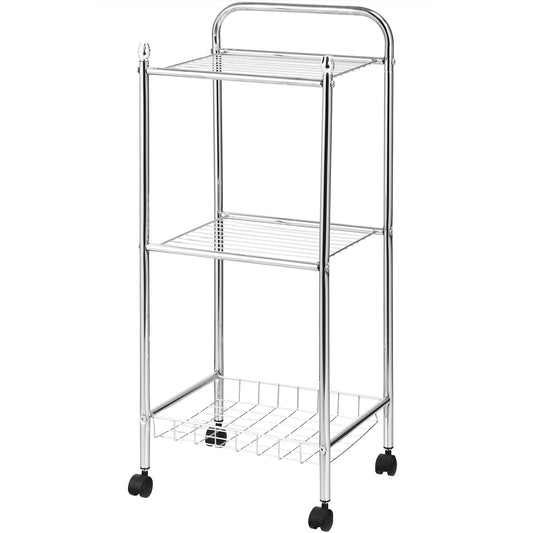 Topbuy Silver Rolling Cart 3-Tier Mesh Wire Multifunction Utility Storage Cart Shelves Trolley