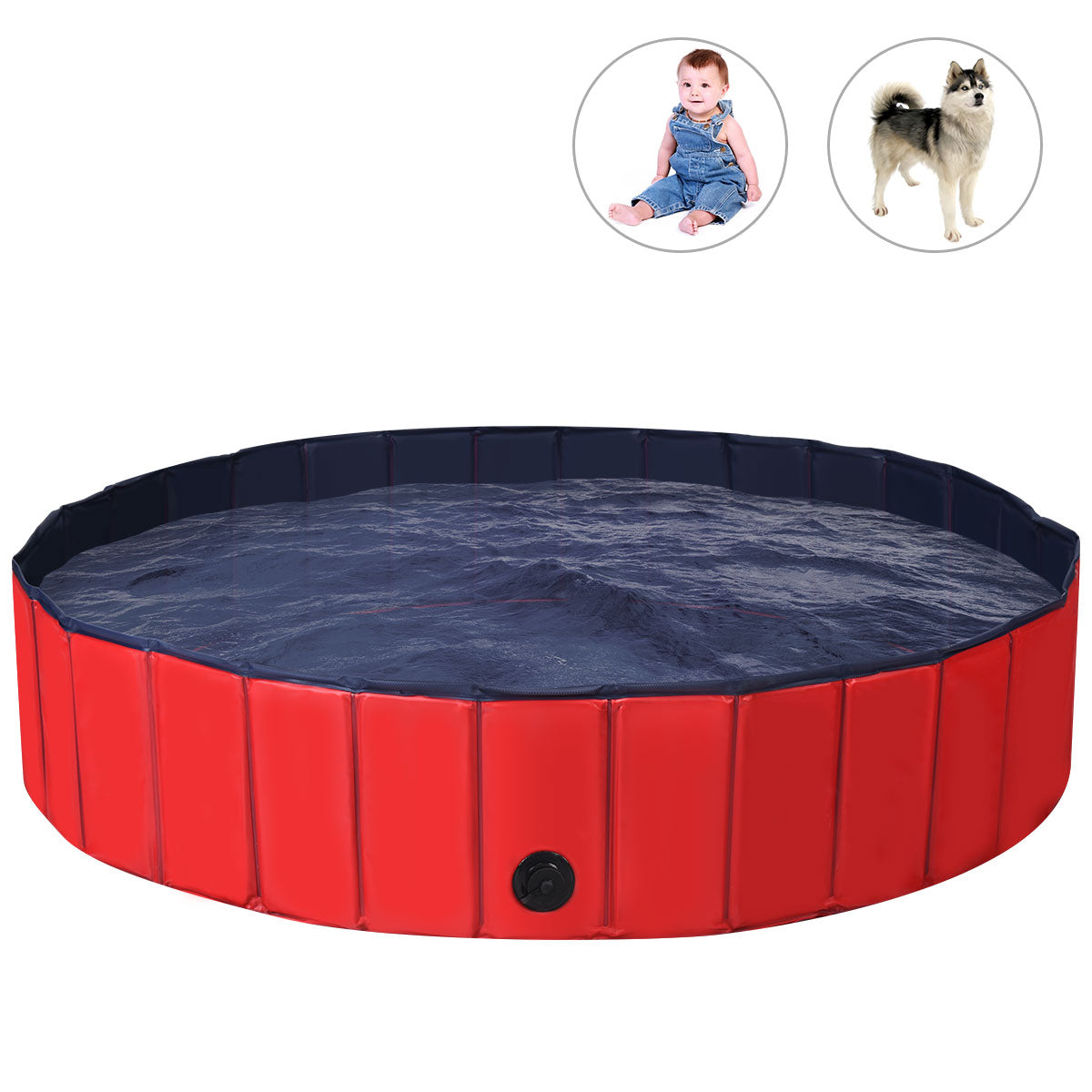 Topbuy 55'' Indoor Outdoor Portable Leakproof Foldable Dog Pet Pool Kiddie Bathing Tub Blue/Red