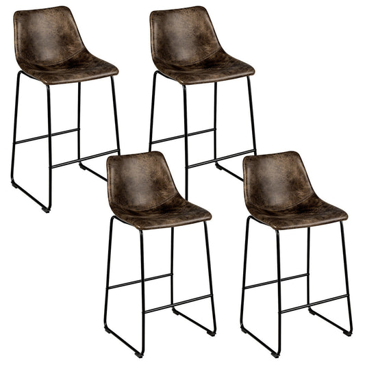 Topbuy Set of 4 Bar Stool Faux Suede Upholstered Kitchen Dining Chair w/Metal Legs Brown/Grey