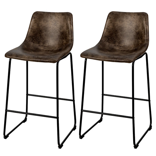 Topbuy Set of 4 Bar Stool Faux Suede Upholstered Kitchen Dining Chair w/Metal Legs Brown/Grey