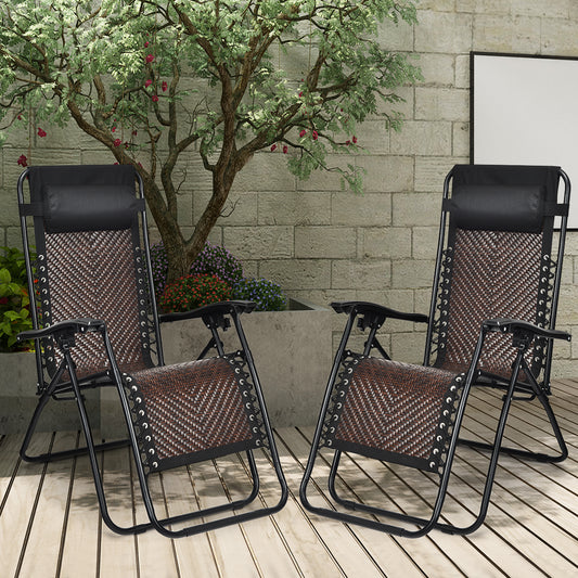 Patiojoy Folding Recliner Patio Rattan Zero Gravity Lounge Chair With Headrest Brown