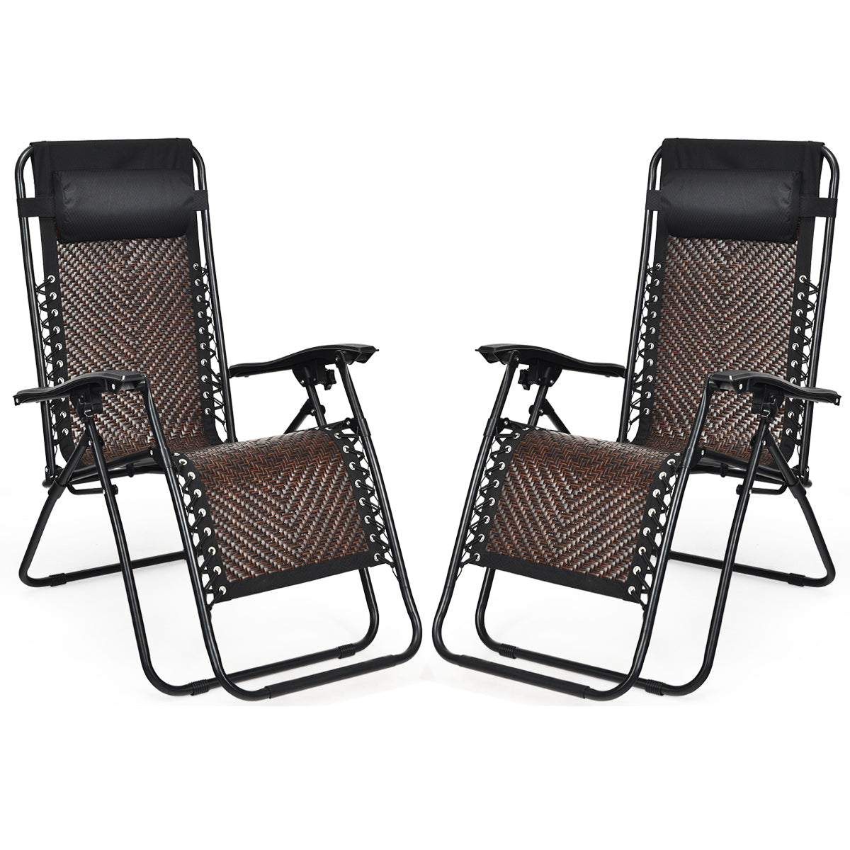 Patiojoy Folding Recliner Patio Rattan Zero Gravity Lounge Chair With Headrest Brown