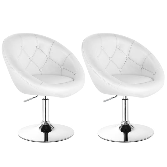Topbuy Set of 2 Modern Swivel Bar Stools Height Adjustable Round Tufted Back Accent Chair White/Black