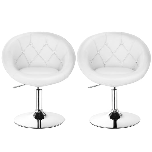 Topbuy Set of 2 Modern Swivel Bar Stools Height Adjustable Round Tufted Back Accent Chair White/Black