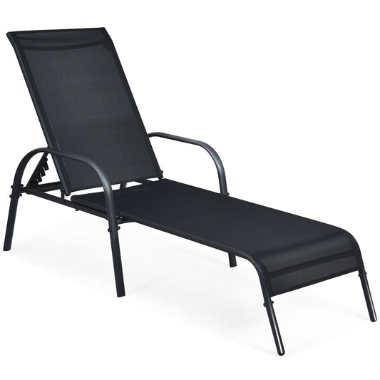 Patiojoy Outdoor Chaise Lounge Chair Adjustable Reclining Bed with Backrest& Armrest Black/Brown/Gray