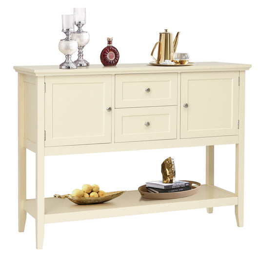 Topbuy Buffet Cabinet Sideboard Wooden Console Table with 2 Storage Drawers & 2 Cabinets & Bottom Shelf Beige/Gray