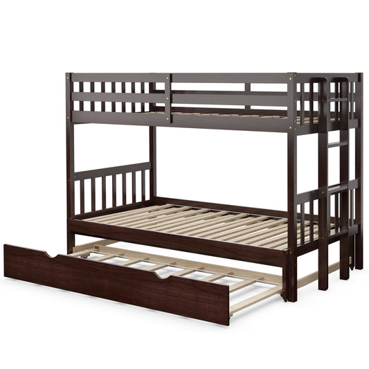 Topbuy Twin Convertible Bunk Beds with Trundle & Ladder for Kids White/Espresso