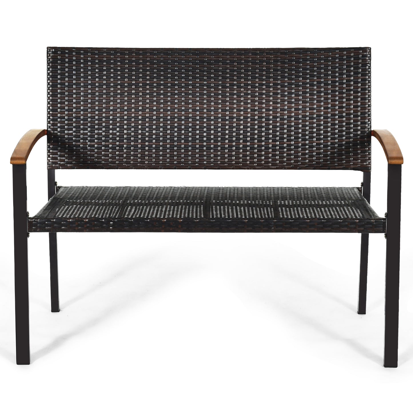 Patiojoy Patio Furniture Weather-Resistant Rattan Bench Wicker Loveseat Steel frame for Yard Garden Poolside