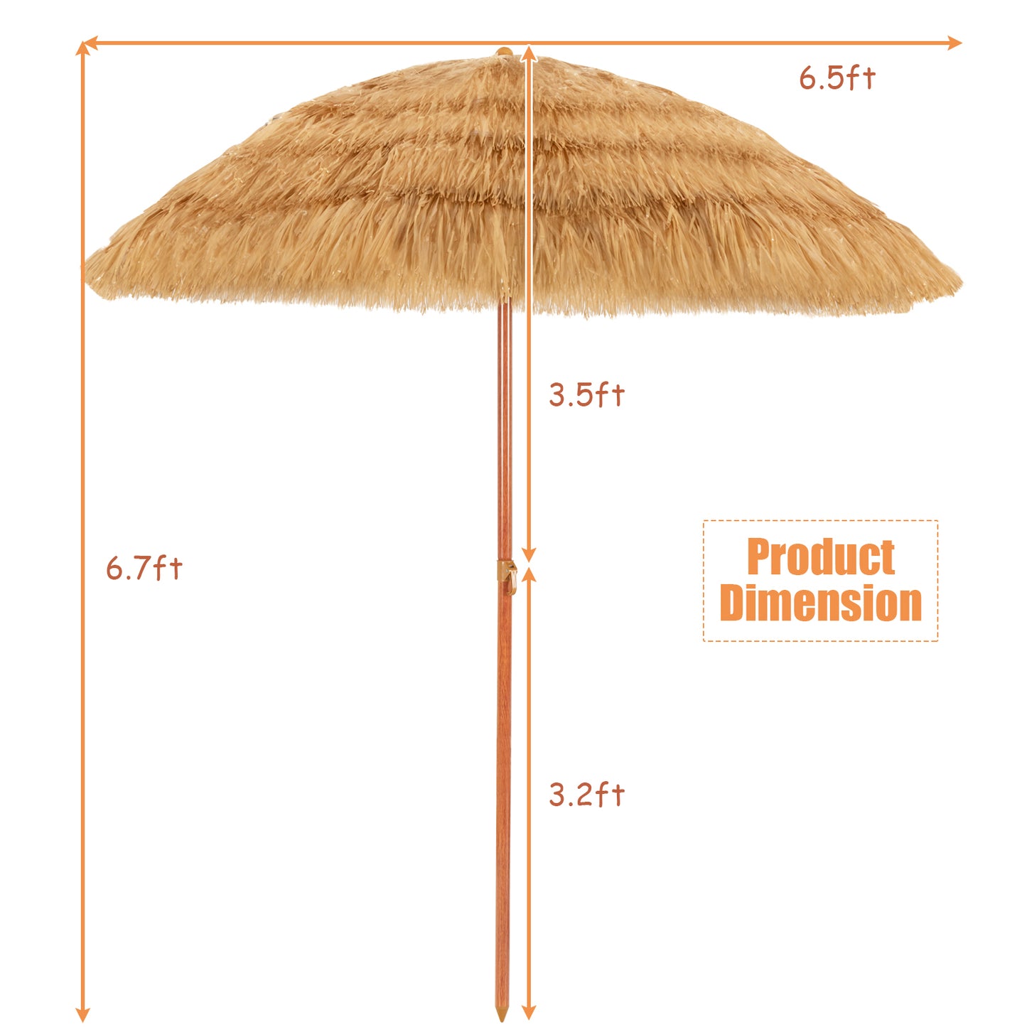 Topbuy Beach Umbrella Outdoor Patio Sun Shelter with Tilt Sand Anchor for Beach Yard Poolside