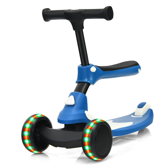 Topbuy 2 in 1 Kids Kick Scooter with Flash Wheels Gravity Steering System & Removable Seat Suitable for Boys Girls Blue/Green/Purple