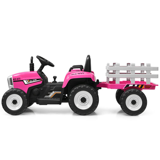 Topbuy Kids Ride on Tractor with Trailer Battery Powered Large Capacity with Remote Control Pink/Rrd/Green
