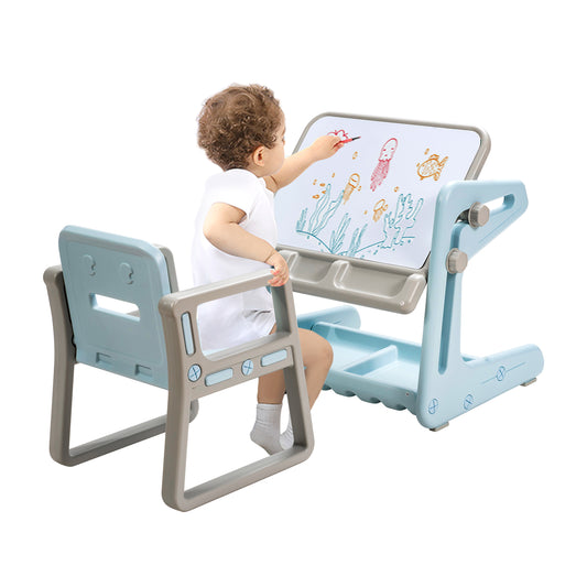 Topbuy 2 in 1 Kids Drawing Table and Chair Set Adjustable Drawing Board with Storage Space Blue/Light Pink