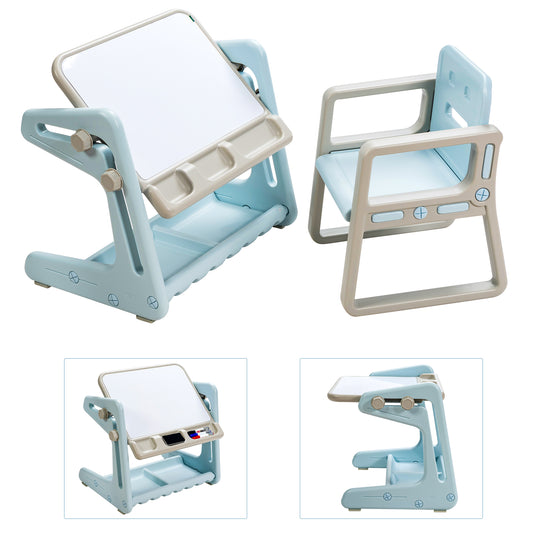 Topbuy 2 in 1 Kids Drawing Table and Chair Set Adjustable Drawing Board with Storage Space Blue/Light Pink