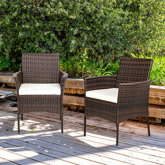 Patiojoy Outdoor 2 PCS Rattan Dining Chair Patio Cushioned Arm Chair w/Zipper Brown