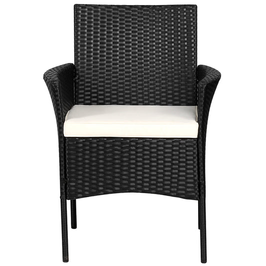 Patiojoy Outdoor 2 PCS Rattan Dining Chair Patio Cushioned Arm Chair w/Zipper Black