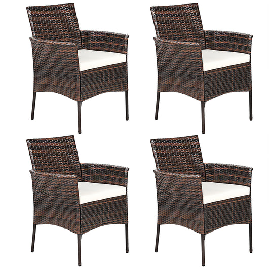 Patiojoy Outdoor 4 PCS Rattan Dining Chair Patio Cushioned Arm Chair w/Zipper Brown