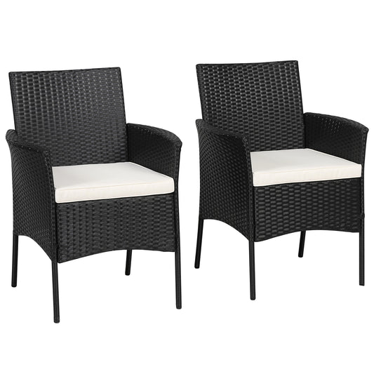 Patiojoy Outdoor 4 PCS Rattan Dining Chair Patio Cushioned Arm Chair w/Zipper Black