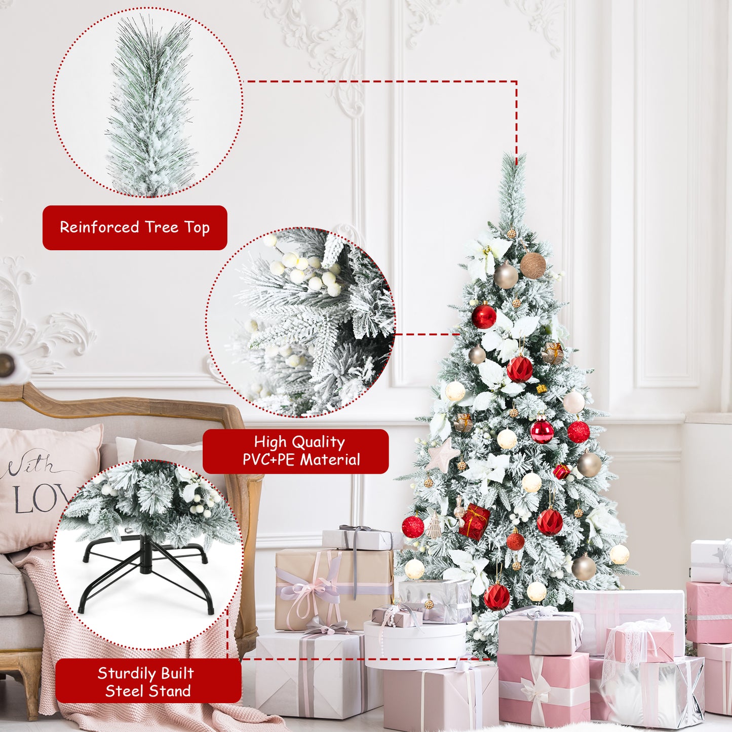 Topbuy 5FT Slim Pencil Tree Hinged Artificial Christmas Tree W/339 Branches Tips