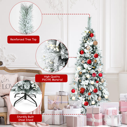 Topbuy 6FT Slim Pencil Tree Hinged Artificial Christmas Tree W/471 Branches Tips