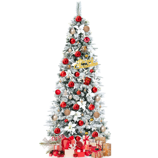 Topbuy 7FTSlim Pencil Tree Hinged Artificial Christmas Tree W/627 Branches Tips