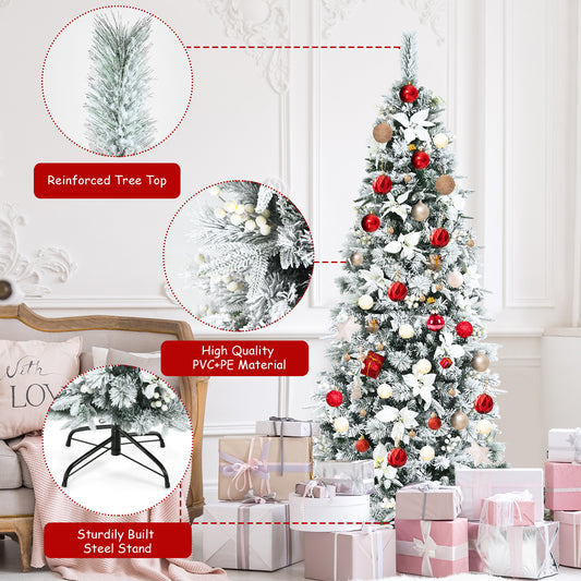 Topbuy 7FTSlim Pencil Tree Hinged Artificial Christmas Tree W/627 Branches Tips